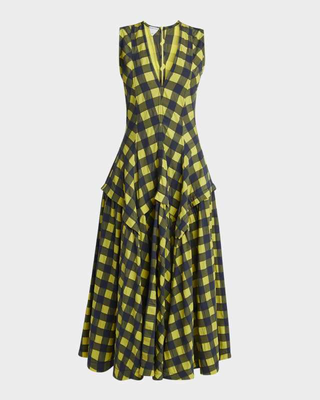 Macro Gingham 3D Cotton Maxi Dress